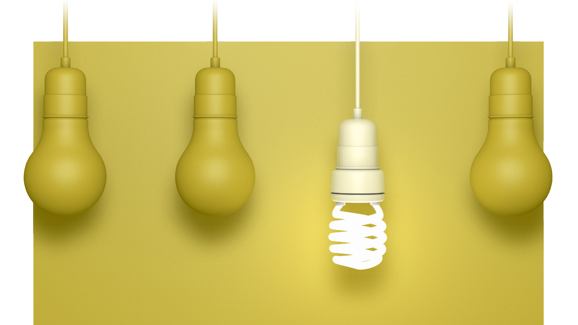 four bulbs in a line with only the third bulb glowing